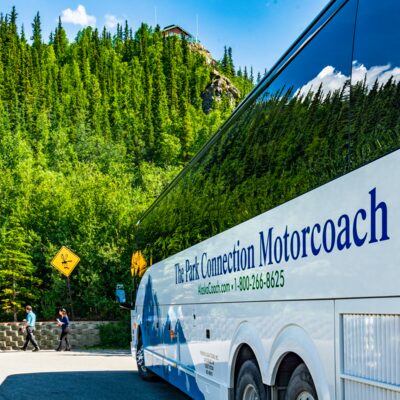 Travel south from Denali National Park to Talkeetna aboard the comfortable Park Connection Motorcoach. Travel south from Denali National Park to Talkeetna aboard the comfortable Park Connection Motorcoach.