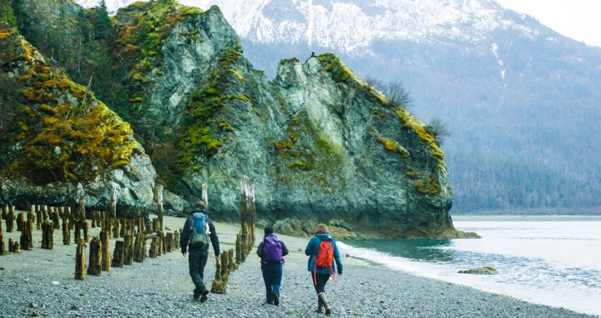 Starting the hike to Grewingk Glacier across the bay from Homer.