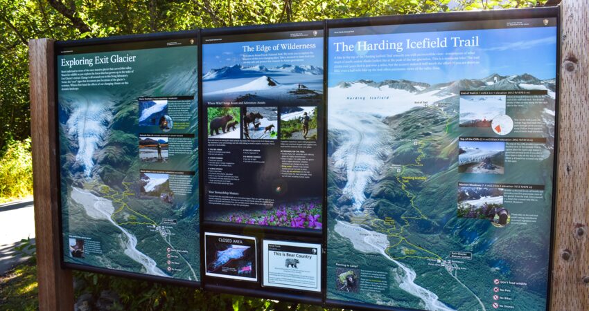 Interperative sign at the Exit Glacier Nature Center.