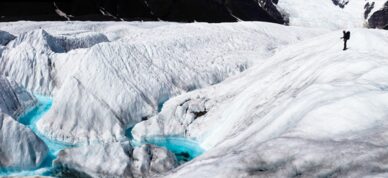 Bright blue rivers on the Root Glacier.