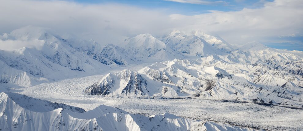 Denali towering over the Muldrow Glacier. Photo by Marc Valdez.