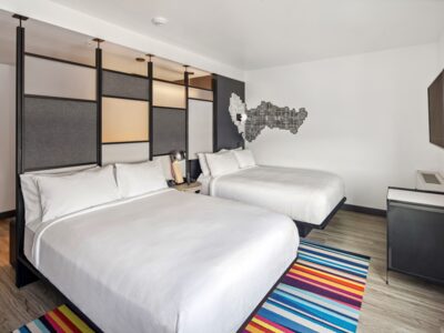 Double queen room at Aloft Hotel in Anchorage.