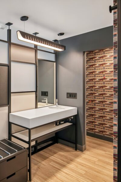 Open concept ensuite in the Aloft Hotel.