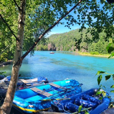 Rafts and rafter on the Kenai River.