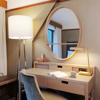 Guest room desk area at the Alyeska Resort.