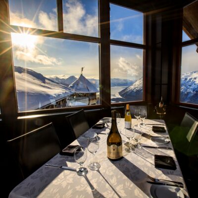 Panoramic views at the Alyeska Resort Seven Glaciers Restaurant.