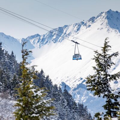 Wintertime tram ride at the Alyeska Resort.