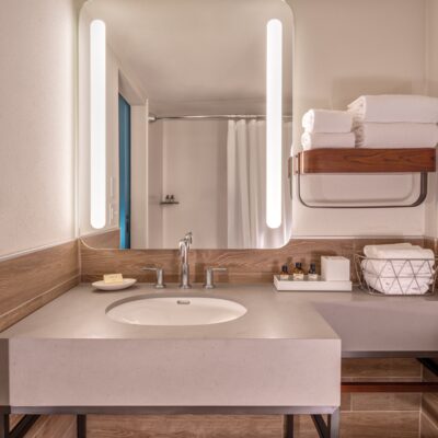 Standard room bath at the Aviator.