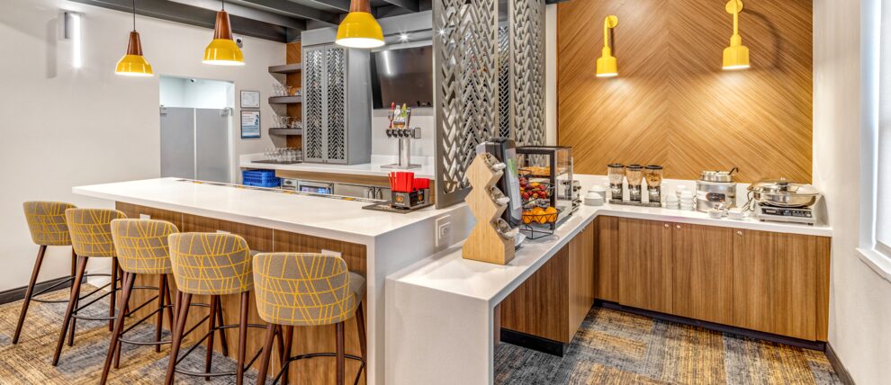 Lobby lounge and breakfast area at the Aspen Suites in Anchorage.