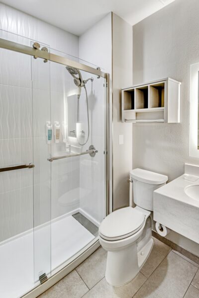 Modern room bath at the Aspen Suites in Anchorage.