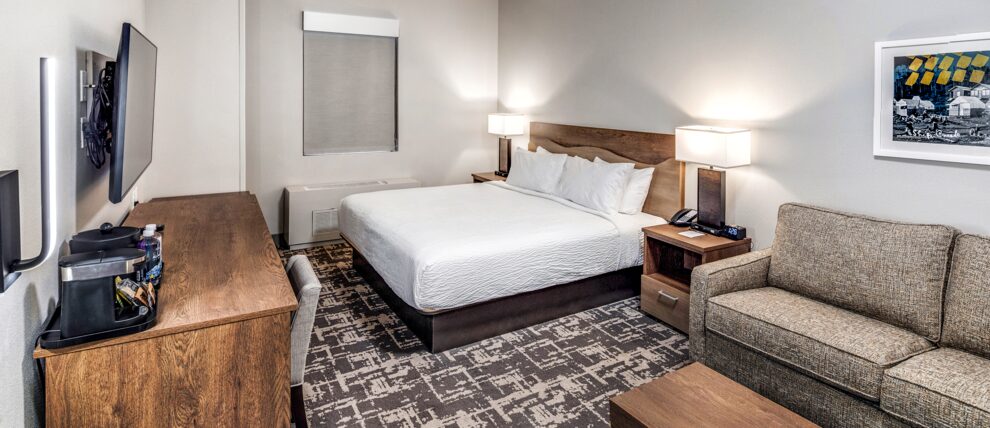 Standard king room at the Aspen Suites Anchorage.